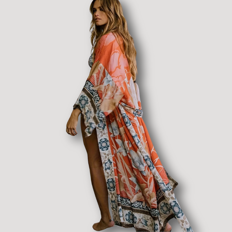 Geblumt Abstrakt Lang FlieBend Boho Stil Kimono Robe Luxe Berlin