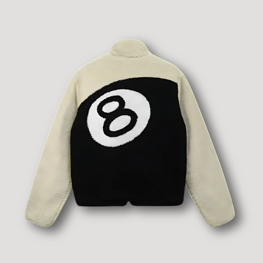 Zip Up '8-ball' Grafik Bedrucken Plüsch Shearling Jacke