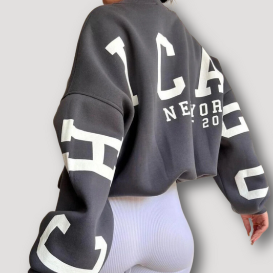 'CHICAGO' Grafischer Schriftzug Drop Shoulders Oversized Sweatshirt