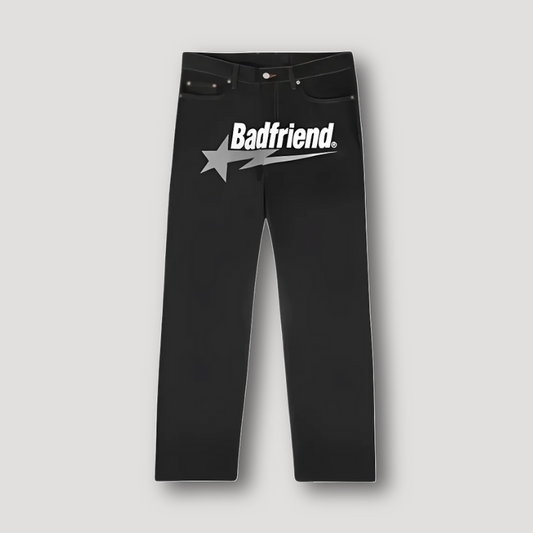 'Badfriend' Grafik Druck Dunkelschwarz Straight Leg Denim Jeans